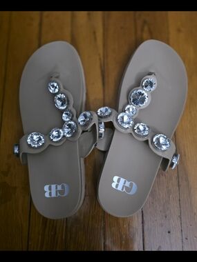 Gianni Bini Taupe Jeweled T-Strap Sandals